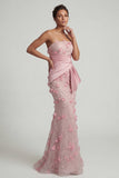 Strapless Pink Mermaid Floral Mother of the Bride Dress with Detachable Cape