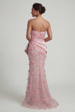 Strapless Pink Mermaid Floral Mother of the Bride Dress with Detachable Cape