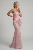Strapless Pink Mermaid Floral Mother of the Bride Dress with Detachable Cape