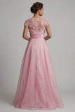 Pink Round Neck A Line Mother Of Bride Dress with 3D Flowers