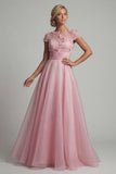 Pink Round Neck A Line Mother Of Bride Dress with 3D Flowers