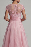 Pink Round Neck A Line Mother Of Bride Dress with 3D Flowers