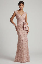 Mermaid Beaded Blush V Neck Long Mother Of Bride Dress