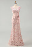 Mermaid Beaded Blush V Neck Long Mother Of Bride Dress