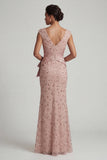 Mermaid Beaded Blush V Neck Long Mother Of Bride Dress
