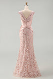 Mermaid Beaded Blush V Neck Long Mother Of Bride Dress