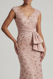 Mermaid Beaded Blush V Neck Long Mother Of Bride Dress