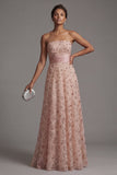 Strapless Blush Beaded A Line Long Mother Of Bride Dress with Detachable Cape