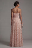Strapless Blush Beaded A Line Long Mother Of Bride Dress with Detachable Cape