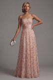 Strapless Blush Beaded A Line Long Mother Of Bride Dress with Detachable Cape