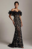 Off The Shoulder Black Sequin Mermaid Mother of the Bride Dress