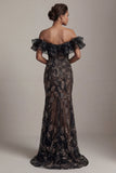 Off The Shoulder Black Sequin Mermaid Mother of the Bride Dress