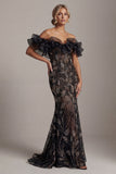 Off The Shoulder Black Sequin Mermaid Mother of the Bride Dress