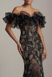 Off The Shoulder Black Sequin Mermaid Mother of the Bride Dress