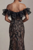 Off The Shoulder Black Sequin Mermaid Mother of the Bride Dress