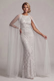 Sequin Ivory Mermaid Mother of the Bride Dress with Cap Sleeves