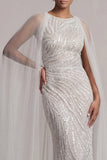 Sequin Ivory Mermaid Mother of the Bride Dress with Cap Sleeves