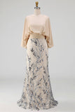 Champagne Sequin Long Sleeves Mermaid Mother of the Bride Dress