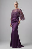 Dark Purple Mermaid 3/4 Sleeves Long Mother of the Bride Dress