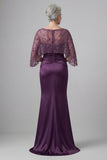 Dark Purple Mermaid 3/4 Sleeves Long Mother of the Bride Dress