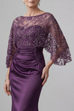 Dark Purple Mermaid 3/4 Sleeves Long Mother of the Bride Dress