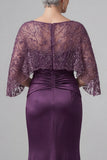 Dark Purple Mermaid 3/4 Sleeves Long Mother of the Bride Dress