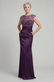 Dark Purple Mermaid Sequin Mother of the Bride Dress with Pockets