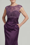 Dark Purple Mermaid Sequin Mother of the Bride Dress with Pockets