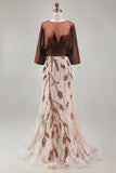 Coffee Mermaid 3/4 Sleeves Long Mother of the Bride Dress