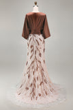 Coffee Mermaid 3/4 Sleeves Long Mother of the Bride Dress
