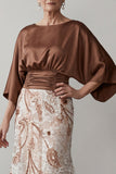Coffee Mermaid 3/4 Sleeves Long Mother of the Bride Dress