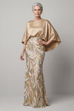 Champagne Mermaid 3/4 Sleeves Mother of the Bride Dress with Sequins
