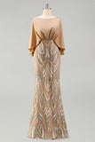 Champagne Mermaid 3/4 Sleeves Mother of the Bride Dress with Sequins