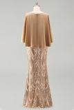 Champagne Mermaid 3/4 Sleeves Mother of the Bride Dress with Sequins