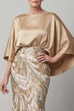 Champagne Mermaid 3/4 Sleeves Mother of the Bride Dress with Sequins