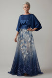 Sparkly Navy A Line 3/4 Sleeves Mother of the Bride Dress with Sequins