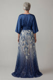 Sparkly Navy A Line 3/4 Sleeves Mother of the Bride Dress with Sequins