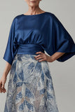 Sparkly Navy A Line 3/4 Sleeves Mother of the Bride Dress with Sequins