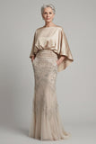 Champagne Mermaid Sequin Long Mother Of Bride Dress with Pockets