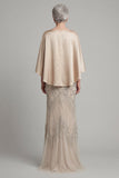 Champagne Mermaid Sequin Long Mother Of Bride Dress with Pockets