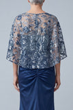 Sparkly Floral Navy Sequin Mermaid Long Ruched Mother of the Bride Dress