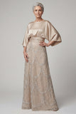 Sparkly Champagne A Line Beaded Long Mother of the Bride Dress with Sequins