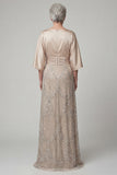 Sparkly Champagne A Line Beaded Long Mother of the Bride Dress with Sequins