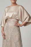 Sparkly Champagne A Line Beaded Long Mother of the Bride Dress with Sequins