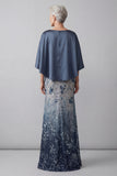 Sparkly Navy Mermaid Long Floral Sequin Mother of the Bride Dress