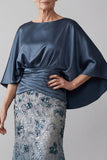 Sparkly Navy Mermaid Long Floral Sequin Mother of the Bride Dress