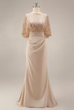 Sparkly Champagne Sequin Long Mermaid Mother of the Bride Dress with Pockets
