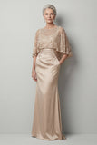 Sparkly Champagne Sequin Long Mermaid Mother of the Bride Dress with Pockets