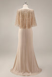 Sparkly Champagne Sequin Long Mermaid Mother of the Bride Dress with Pockets