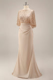 Sparkly Champagne Sequin Long Mermaid Mother of the Bride Dress with Pockets